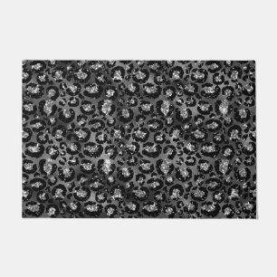 Leopard Print Black and Silver Grey Doormat