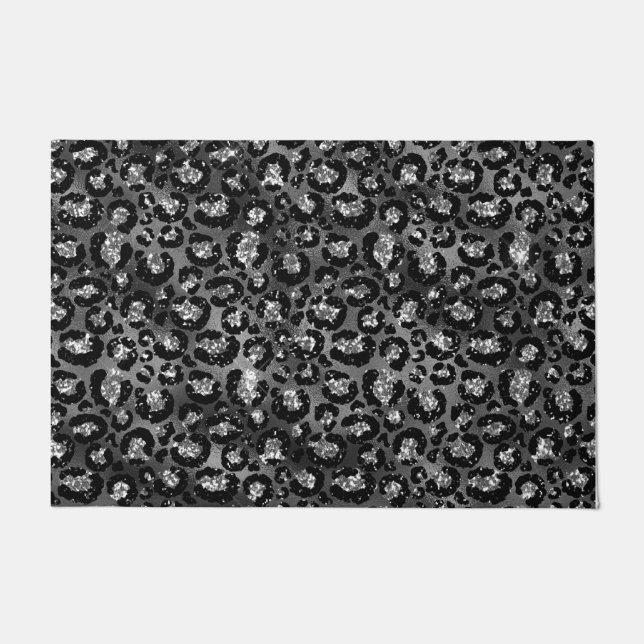 Leopard Print Black and Silver Grey Doormat (Front)