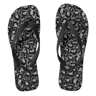 Leopard Print Black and Silver Grey Jandals