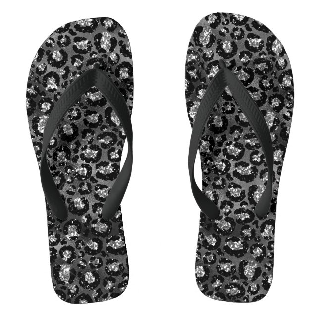 Leopard Print Black and Silver Grey Jandals (Footbed)