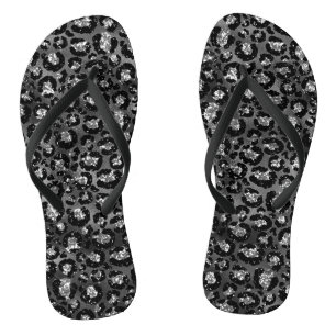 Leopard Print Black and Silver Grey Jandals