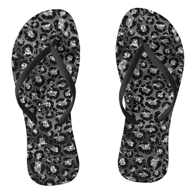 Leopard Print Black and Silver Grey Jandals (Footbed)