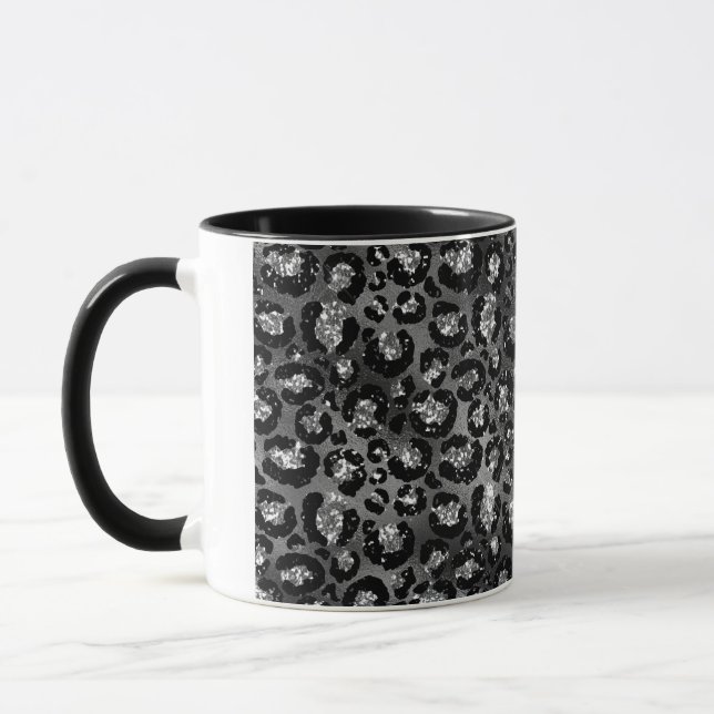 Leopard Print Black and Silver Grey Mug (Left)