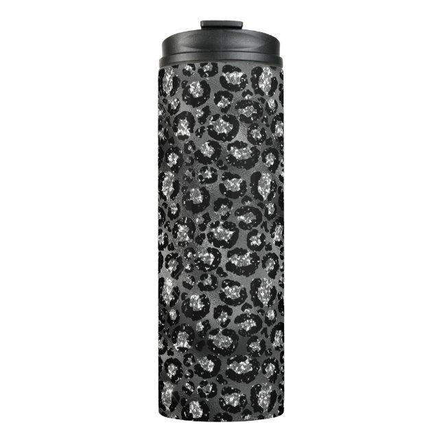 Leopard Print Black and Silver Grey Thermal Tumbler (Front)