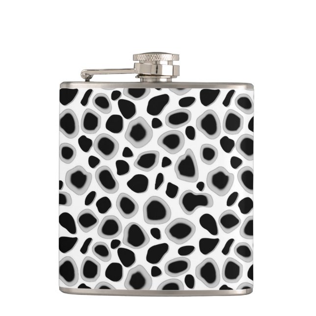 Leopard Print - Black and White Hip Flask (Front)
