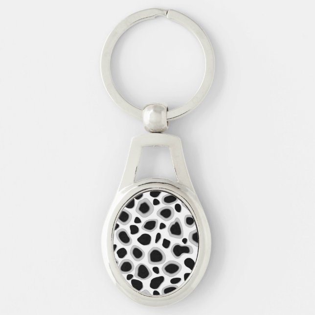 Leopard Print - Black and White Key Ring (Front)