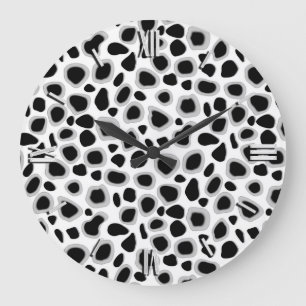 Leopard Print - Black and White Large Clock