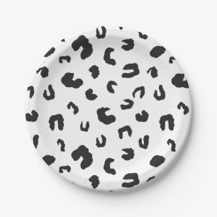 Leopard Print Black and White Paper Plate