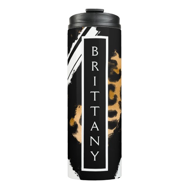 Leopard Print, Black and White Polka Dots, stripes Thermal Tumbler (Front)