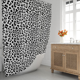 Leopard Print Black and White Shower Curtain
