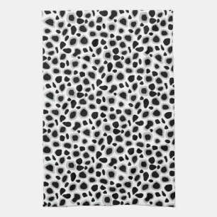 Leopard Print - Black and White Tea Towel