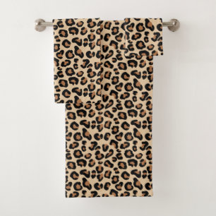 Leopard Print, Black, Brown, Rust and Tan Bath Towel Set