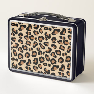 Leopard Print, Black, Brown, Rust and Tan Metal Lunch Box