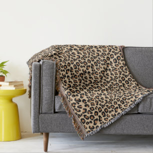Leopard Print, Black, Brown, Rust and Tan Throw Blanket