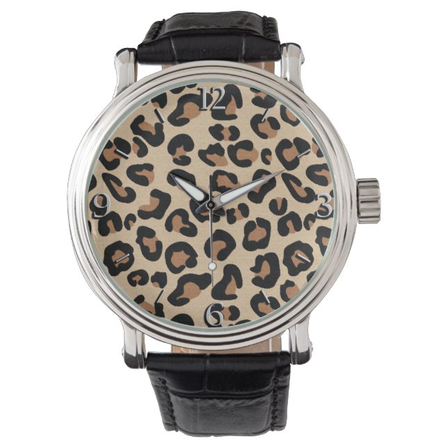 Leopard Print, Black, Brown, Rust & Tan Watch (Front)