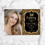 Leopard Print Black Gold Photo 50th Birthday Invitation<br><div class="desc">Elegant feminine 50th birthday invitation with your photo. Glam black design with faux glitter gold. Features animal leopard print, script font and confetti. Perfect for a stylish adult bday celebration party. Personalise with your own details. Can be customised for any age! Printed Zazzle invitations or instant download digital printable template....</div>