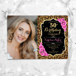 Leopard Print Black Gold Pink Photo 50th Birthday Invitation<br><div class="desc">Elegant floral feminine 50th birthday invitation with your photo. Glam black pink design with faux glitter gold. Features animal leopard print, pink roses, script font and confetti. Perfect for a stylish adult bday celebration party. Personalise with your own details. Can be customised for any age! Printed Zazzle invitations or instant...</div>