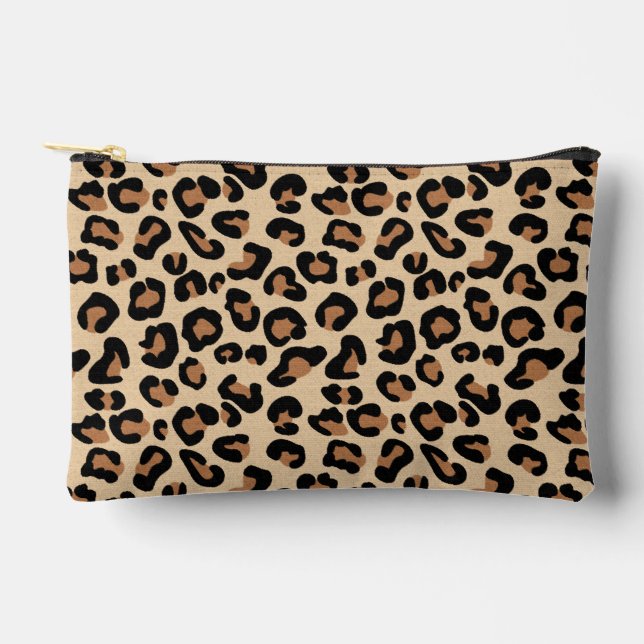 Leopard Print, Black, Rust and Tan Accessory Pouch (Front)