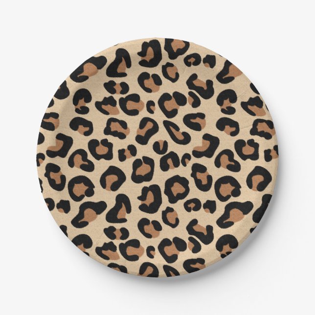 Leopard Print, Black, Rust and Tan Paper Plate (Front)