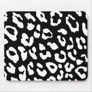 Leopard Print Black White Mouse Pad