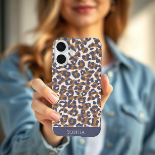 Leopard Print-Blue and Brown- iPhone 16 Case