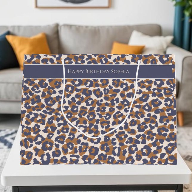 Leopard Print-Blue and Brown- Large Gift Bag (Leopard Print-Blue and Brown- Large Gift Bag)