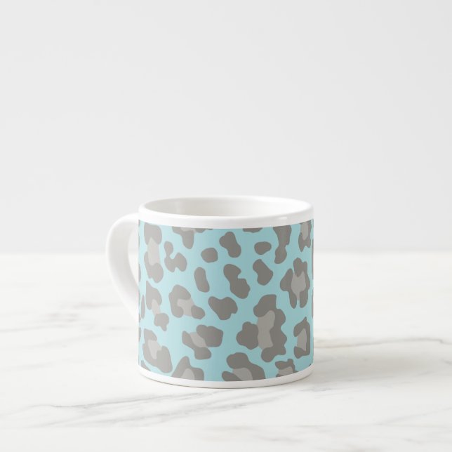 Leopard Print Blue and Grey Espresso Cup (Front Left)