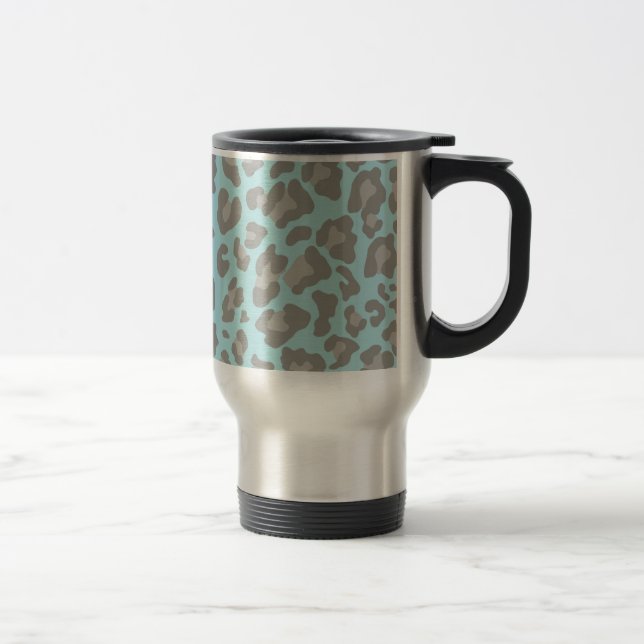 Leopard Print Blue and Grey Travel Mug (Right)