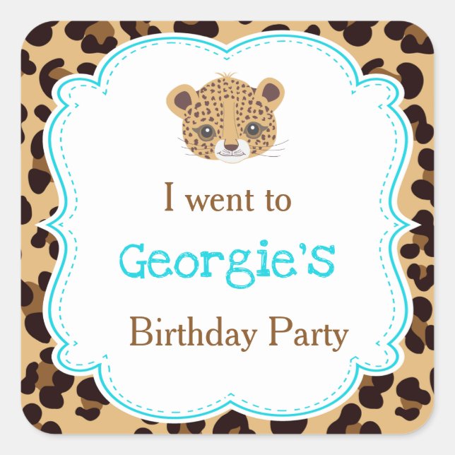 Leopard Print Blue Quatrefoil 'I went to' Square Sticker (Front)