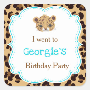 Leopard Print Blue Quatrefoil 'I went to' Square Sticker