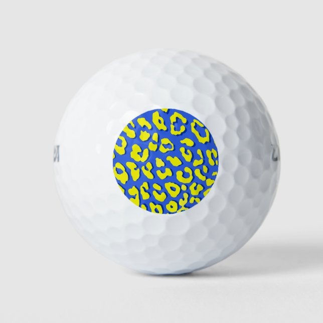 Leopard Print Blue Yellow Golf Balls (Front)