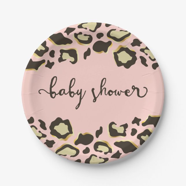 Leopard Print | Blush Pink | Baby Shower Paper Plate (Front)