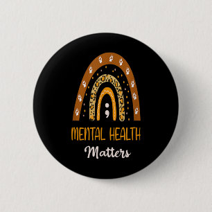 Leopard Print Boho Rainbow For Mental Health Aware 6 Cm Round Badge