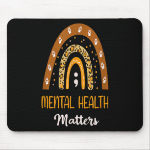 Leopard Print Boho Rainbow For Mental Health Aware Mouse Pad