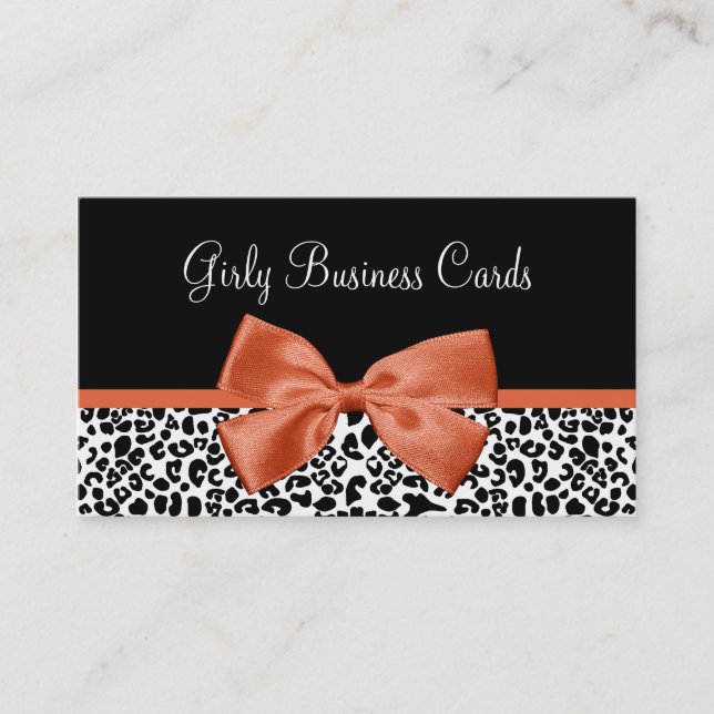 Leopard Print Boutique Trendy Burnt Orange Ribbon Business Card (Front)