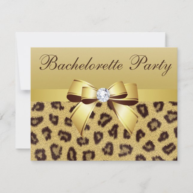 Leopard Print, Bow & Diamond  Bachelorette Party Invitation (Front)