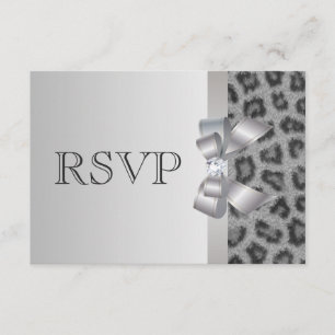 Leopard Print, Bow & Diamond RSVP Wedding Card