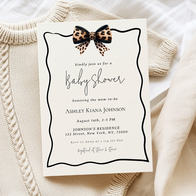 Leopard Print Bow Gender Neutral Baby Shower Invitation (Creator Uploaded)