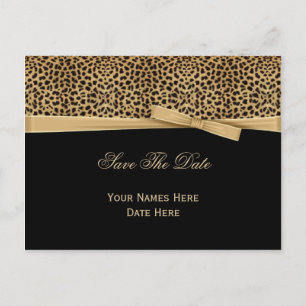 Leopard Print Bow Ribbon on Black Save The Date Announcement Postcard