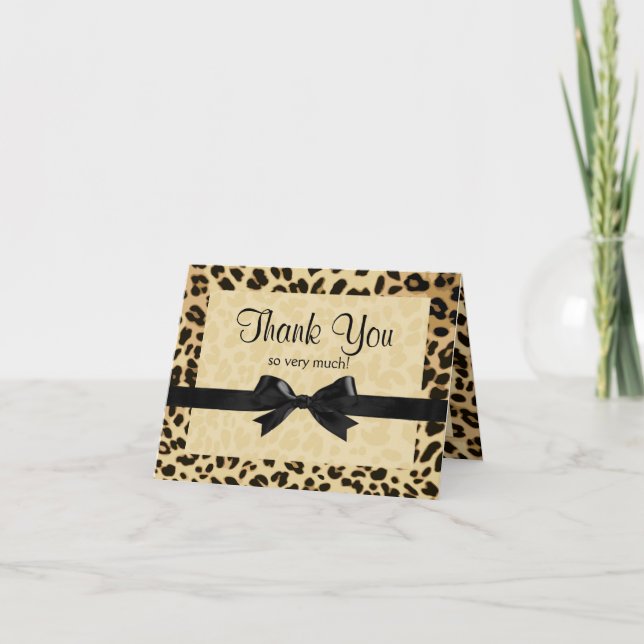 Leopard Print Bow Thank You Note (Front)