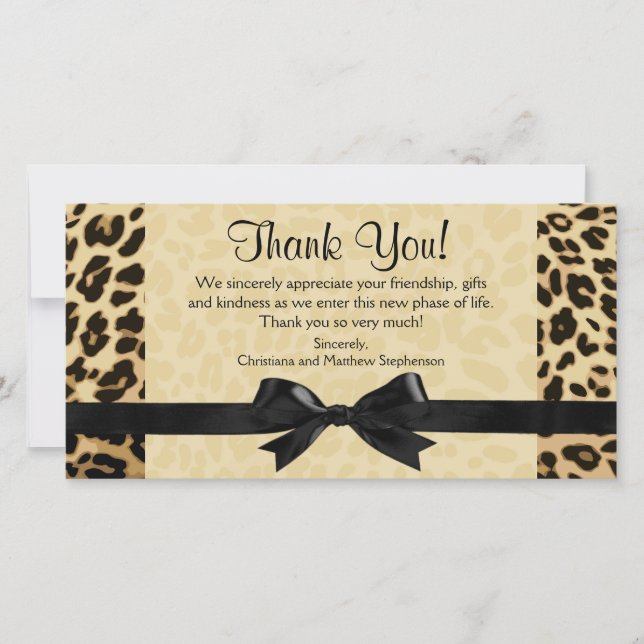 Leopard Print Bow Thank You Note Cards (Front)