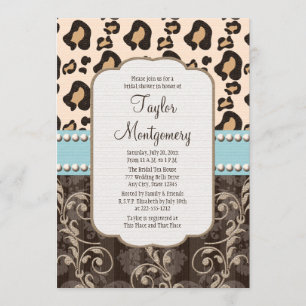 Leopard Print Bridal Shower Invitations Blue