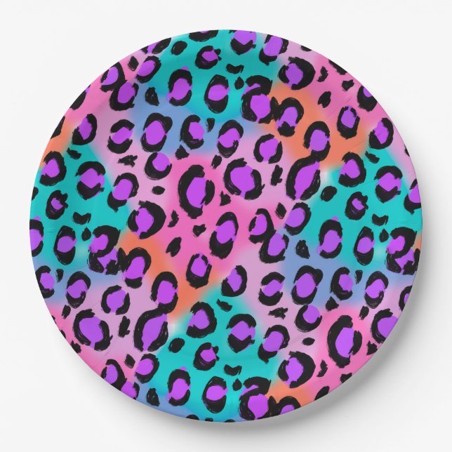 Leopard Print Bright and Colourful Party Paper Plate (Front)