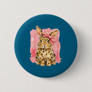 Leopard print bunny with pink bow cute spring 6 cm round badge