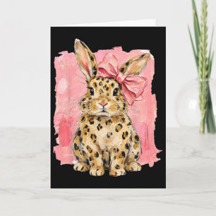 Leopard Print Bunny With Pink Bow Cute Spring East Card