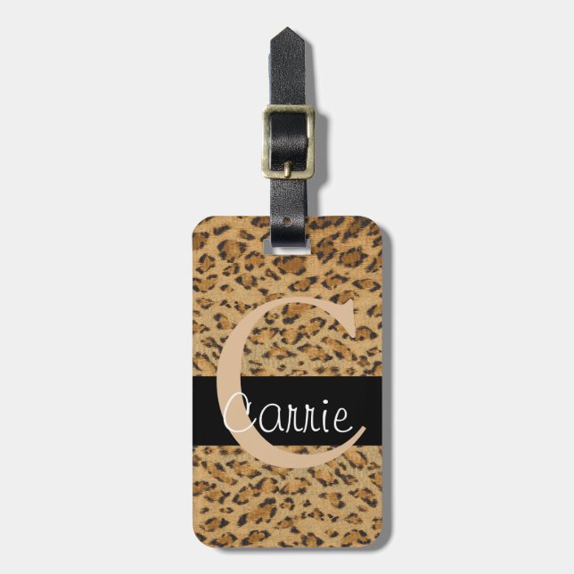 Leopard Print C monogram initials Luggage Tag (Front Vertical)