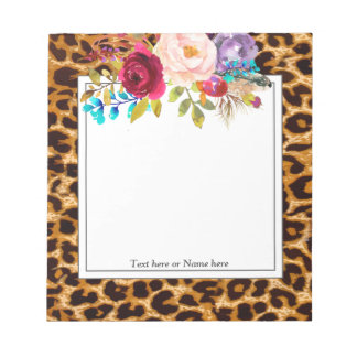 leopard print, cheetah , modern, trendy, floral notepad