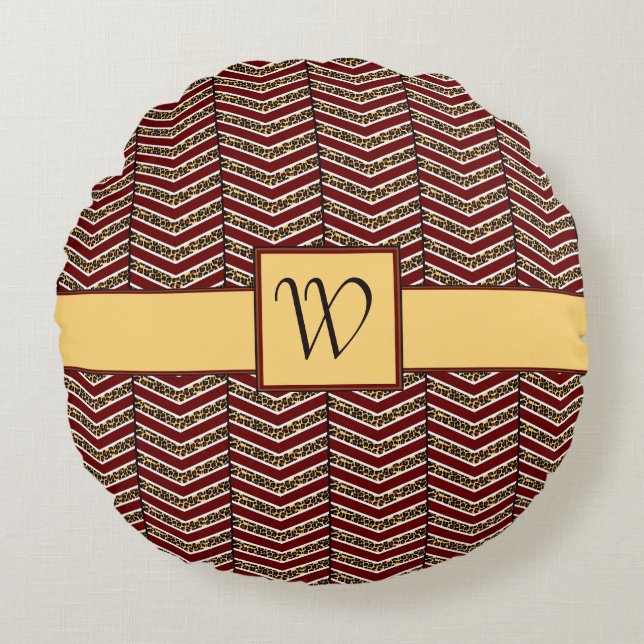 Leopard Print Chevron Round Pillow (Front)