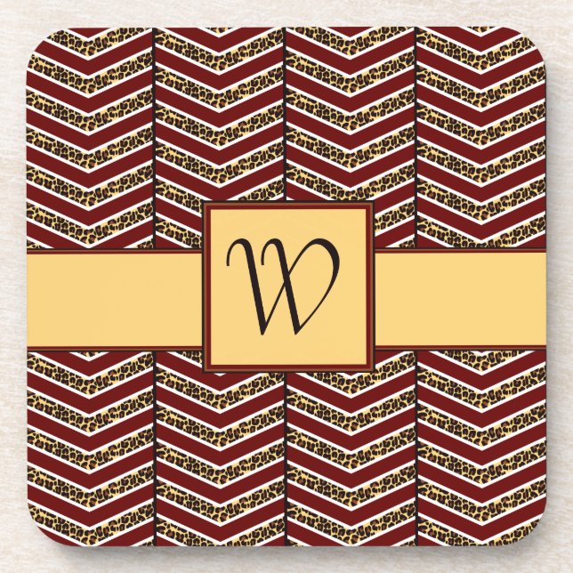 Leopard Print Chevron Square Coaster (Front)