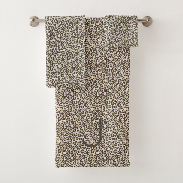 Leopard Print Chic Animal Bath Decor Initial Towel Set (Insitu)